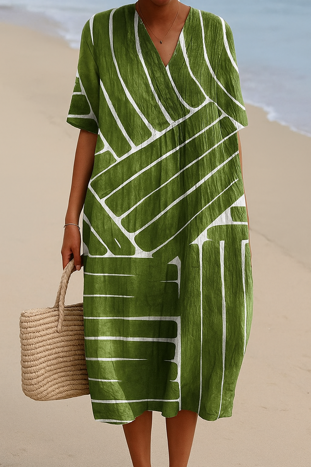 Berta - Vestido Verde con Patrón Geométrico