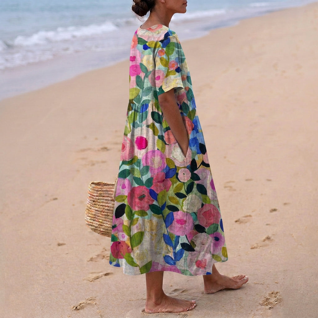 Paula - Vestido Floral en Acuarela