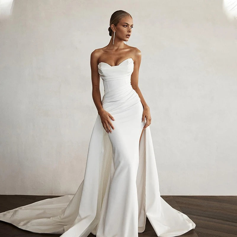 Elena | Vestido Largo Strapless con Escote Corazón y Falda Sirena