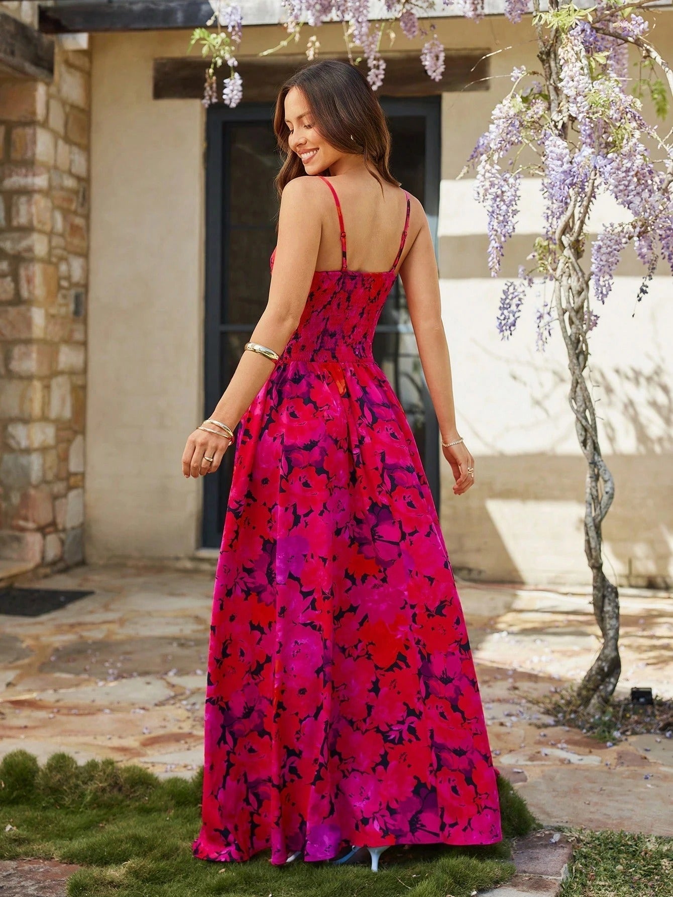 Valeria | Vestido Maxi Floral con Bustier, Cut-Out y Abertura Frontal