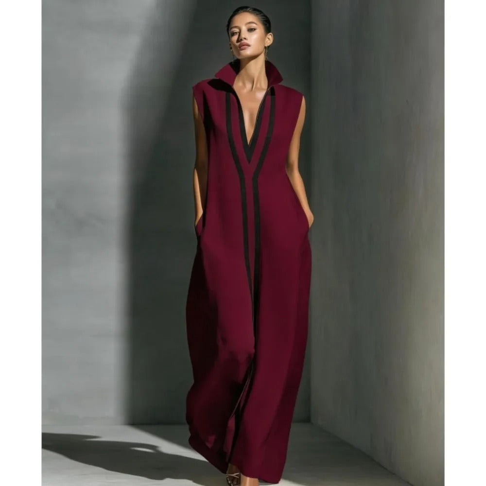 Isabel | Vestido Maxi Sin Mangas con Escote V Profundo y Detalle Central