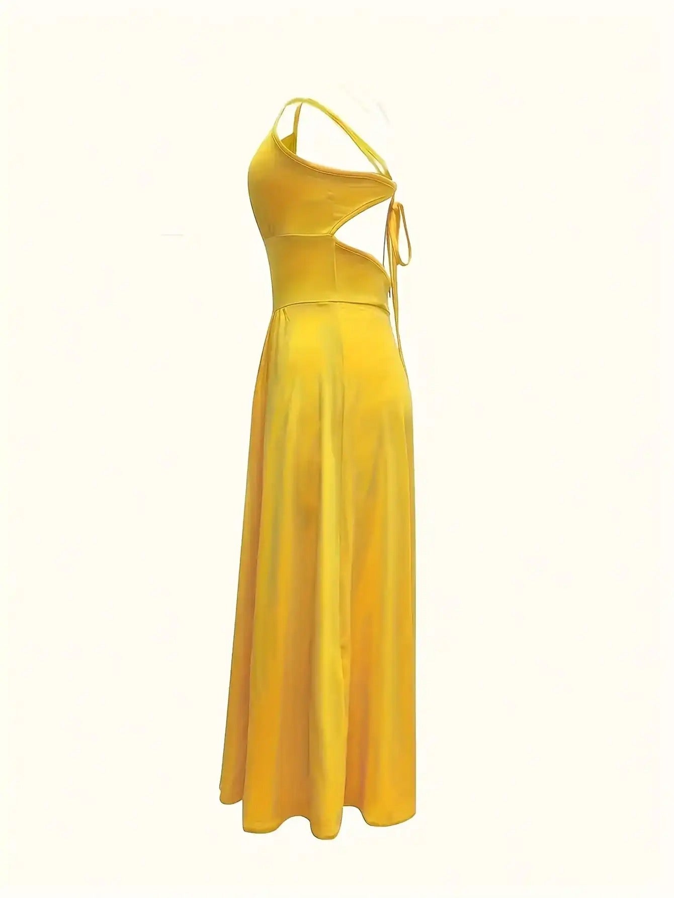 Elena | Vestido Maxi de Tirantes en Amarillo con Escote en V y Abertura Lateral