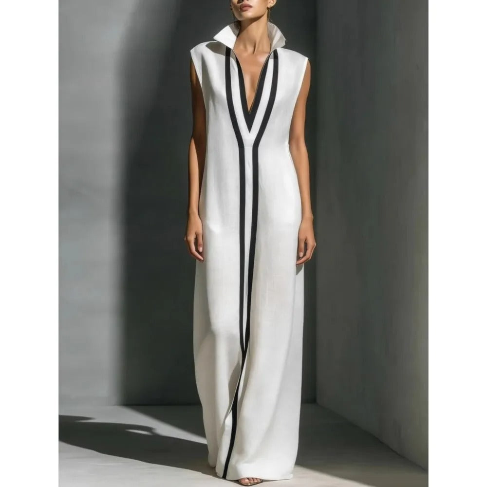Isabel | Vestido Maxi Sin Mangas con Escote V Profundo y Detalle Central