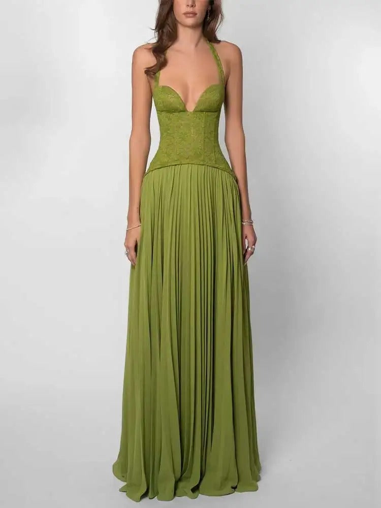 Elena | Vestido Maxi de Gala con Corpete Drapeado y Falda en Chiffon