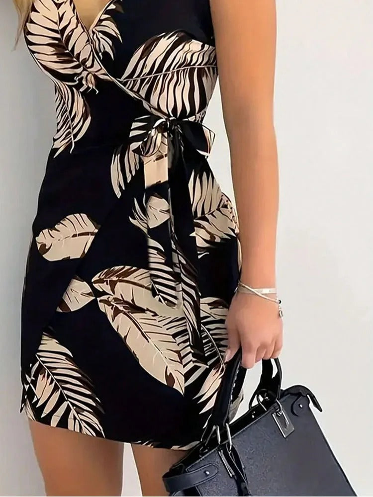 Adriana | Vestido Mini Cruzado de Tirantes con Estampado Tropical