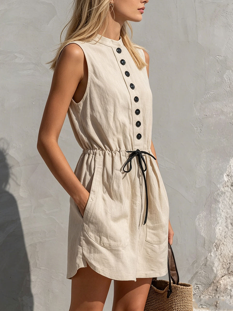 Nerea | Vestido Mini de Lino con Botones y Cinturón