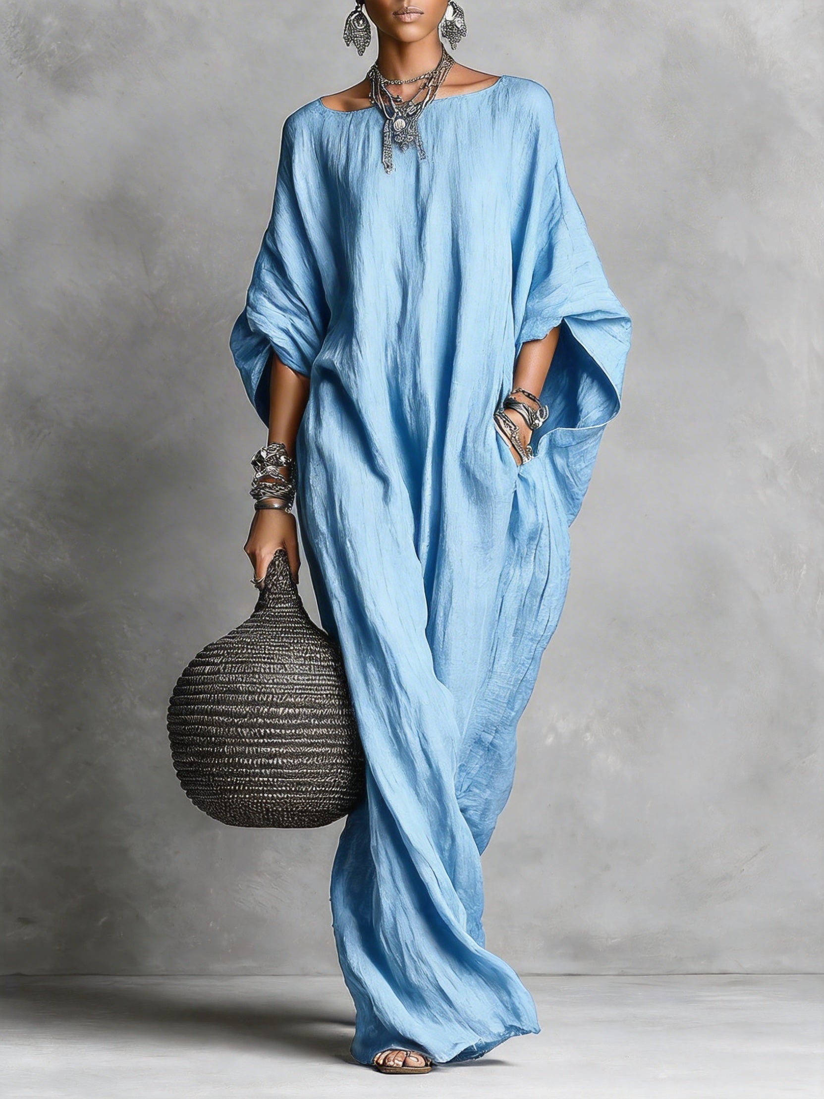 Valeria | Vestido Kaftan Maxi con Mangas Murciélago y Caída Dramática