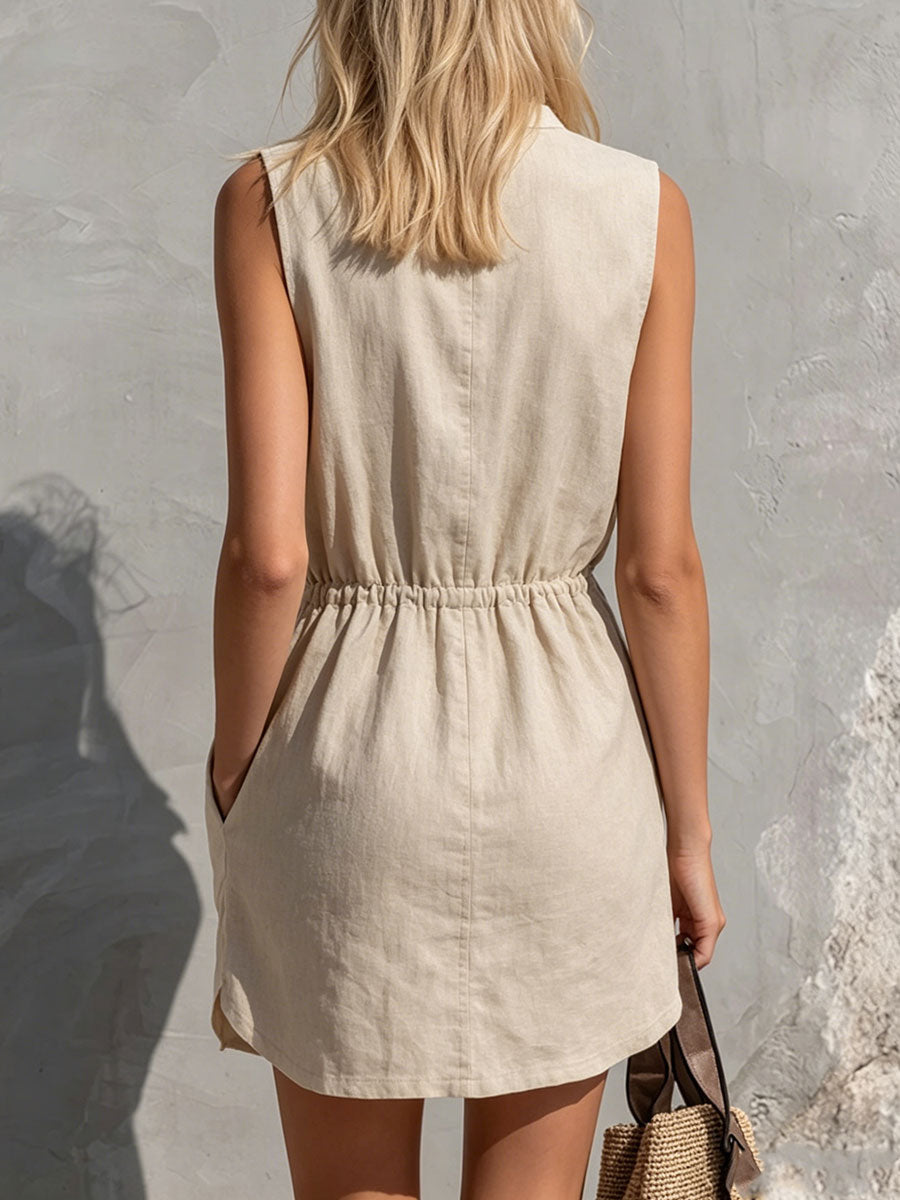 Nerea | Vestido Mini de Lino con Botones y Cinturón