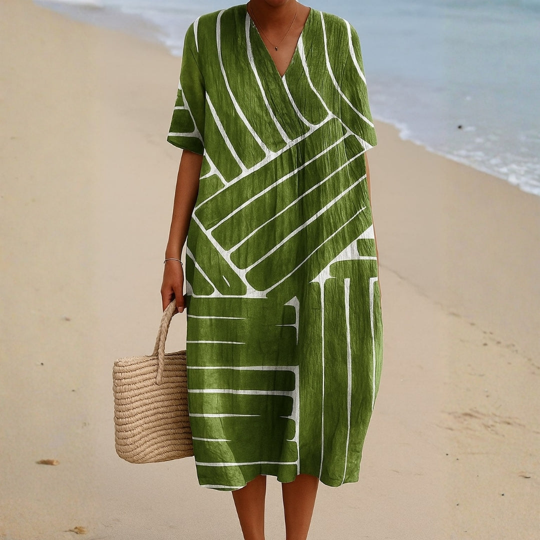 Berta - Vestido Verde con Patrón Geométrico