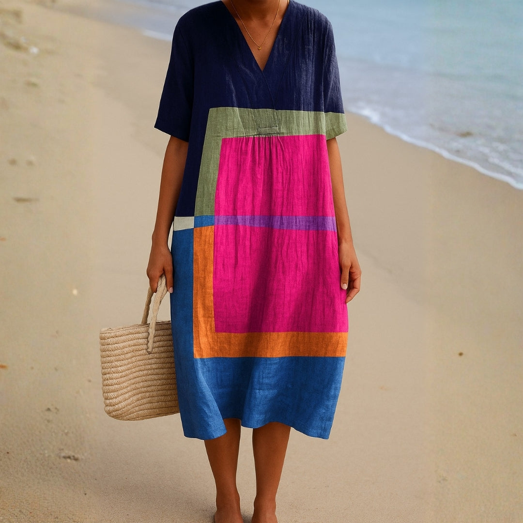 Jimena - Vestido de Bloques de Colores Vibrantes