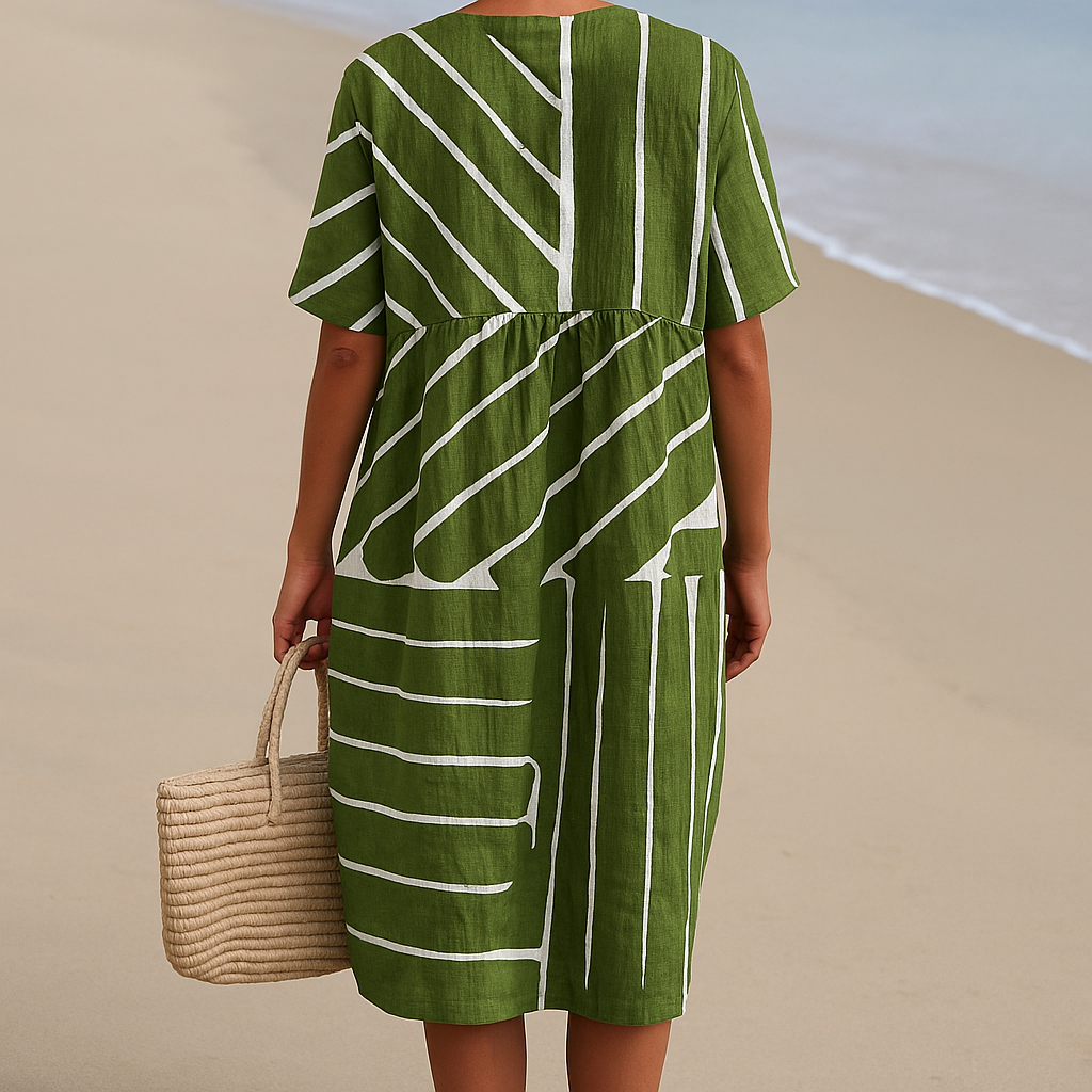 Berta - Vestido Verde con Patrón Geométrico