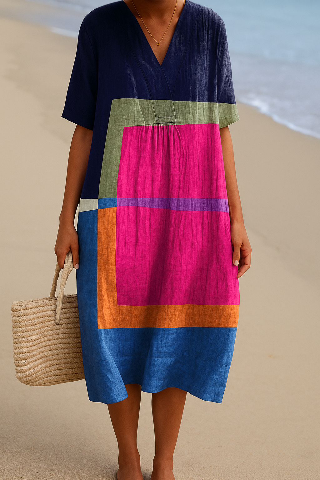 Jimena - Vestido de Bloques de Colores Vibrantes
