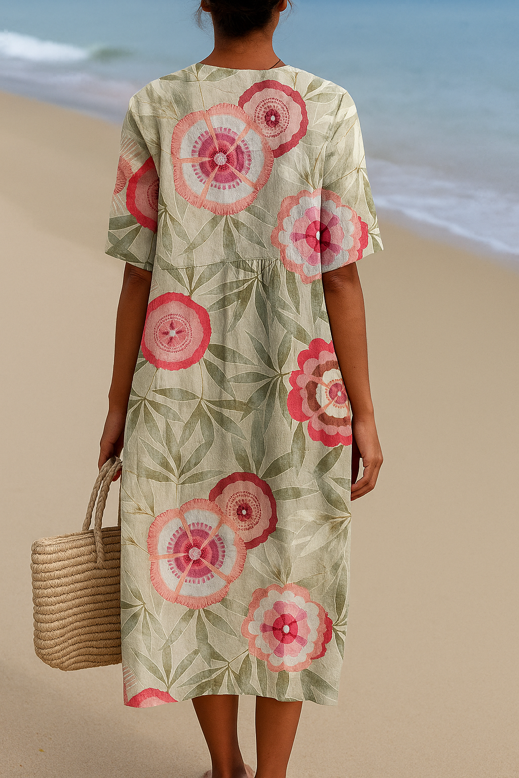 Macarena - Vestido Floral con Hojas y Mandala