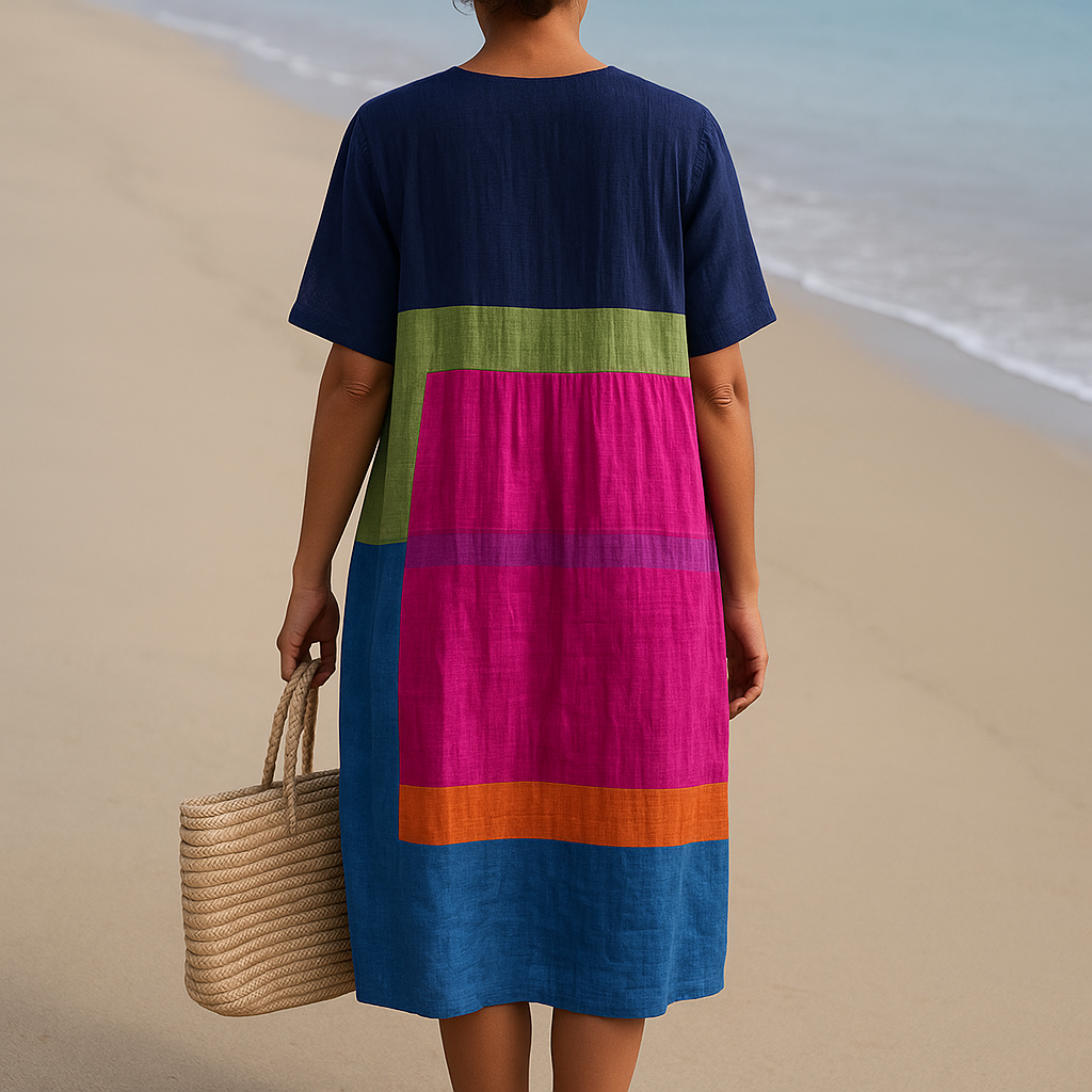 Jimena - Vestido de Bloques de Colores Vibrantes