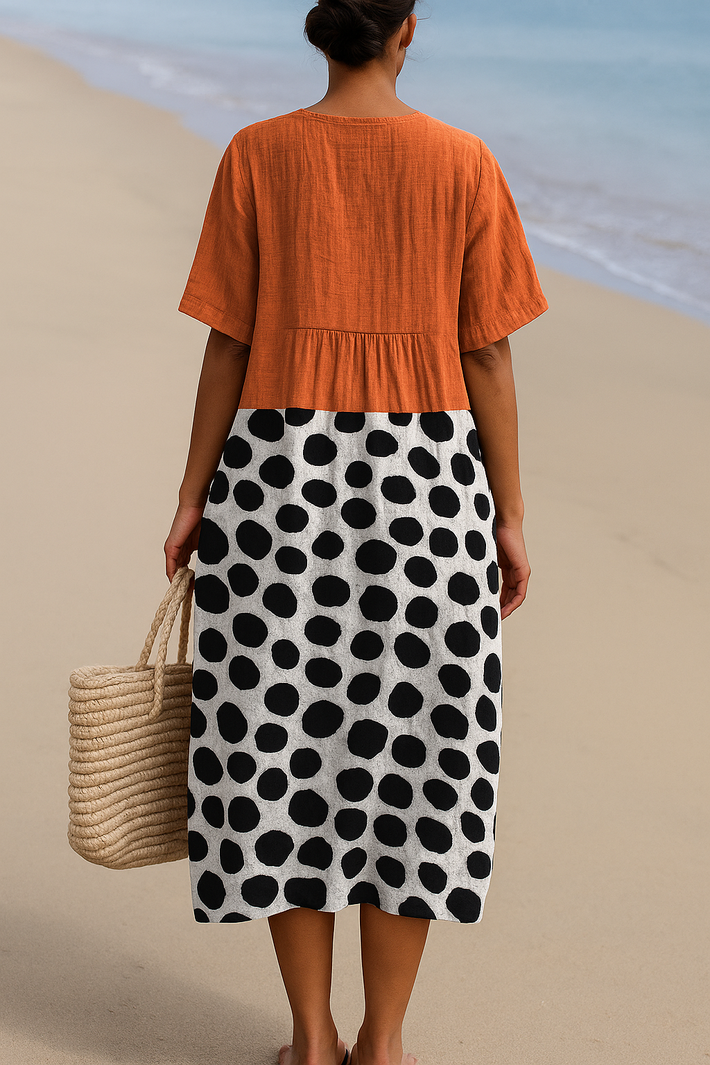 Mercedes - Vestido Naranja con Puntos Contrastantes