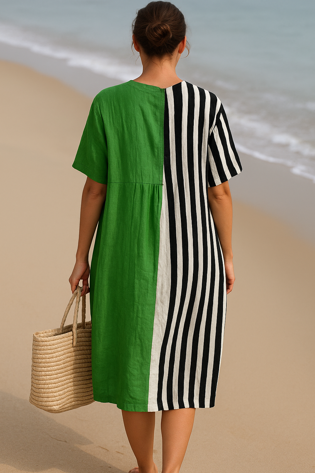 Maribel - Vestido Verde Vibrante con Rayas Negras