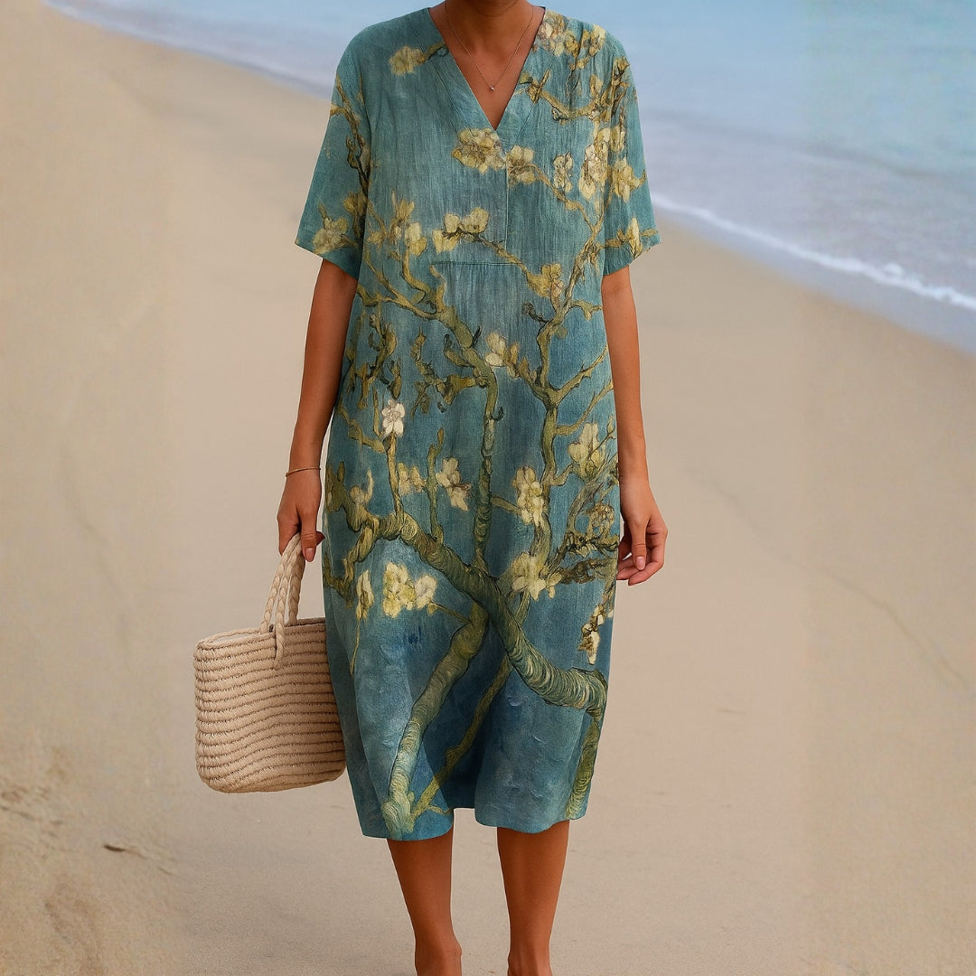 Lorena - Vestido Floral en Verde-Aguamarina