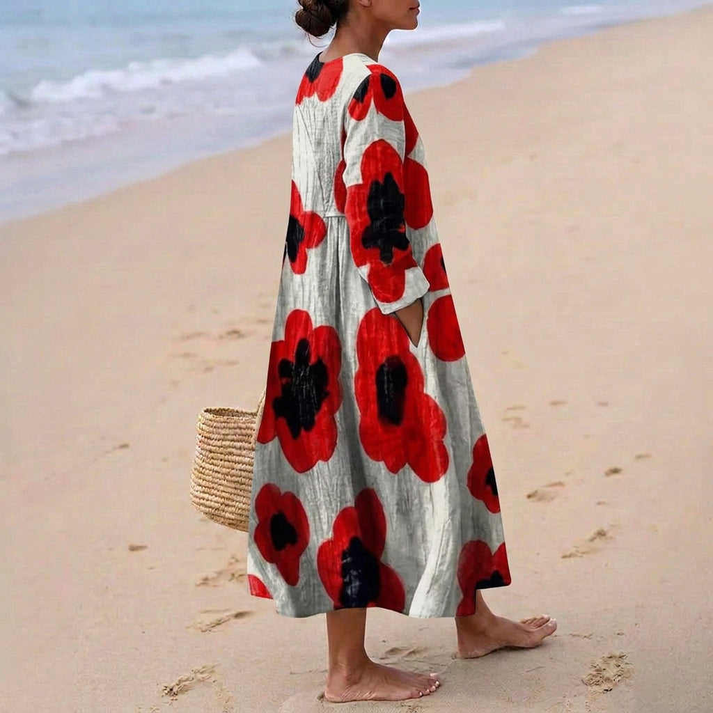 Eugenia - Vestido Maxi Floral en Rojo