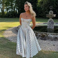 Valeria | Vestido Maxi de Tirantes con Falda Amplia y Rayas en Lino