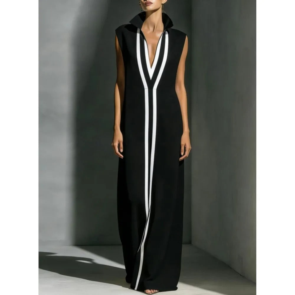 Isabel | Vestido Maxi Sin Mangas con Escote V Profundo y Detalle Central