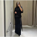 Carmen | Vestido Maxi Negro con Manga Murciélago y Cinturón con Lentejuelas