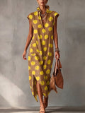 Carmen | Vestido Maxi Sin Mangas con Estampado de Lunares y Cuello Camisero