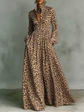 Nerea | Vestido Maxi Camisero de Manga Larga con Falda Amplia y Estampado Animal