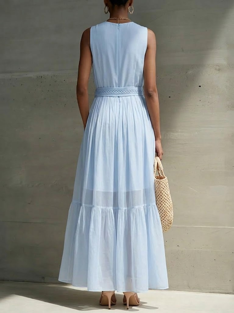 Isabel | Vestido Maxi sin Mangas en Capas con Cintura Marcada