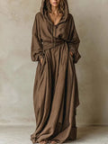 Valeria | Vestido Maxi Oversized de Manga Amplia con Cinturón en Marrón