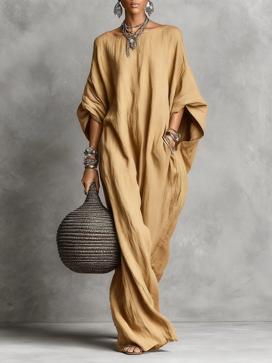 Valeria | Vestido Kaftan Maxi con Mangas Murciélago y Caída Dramática