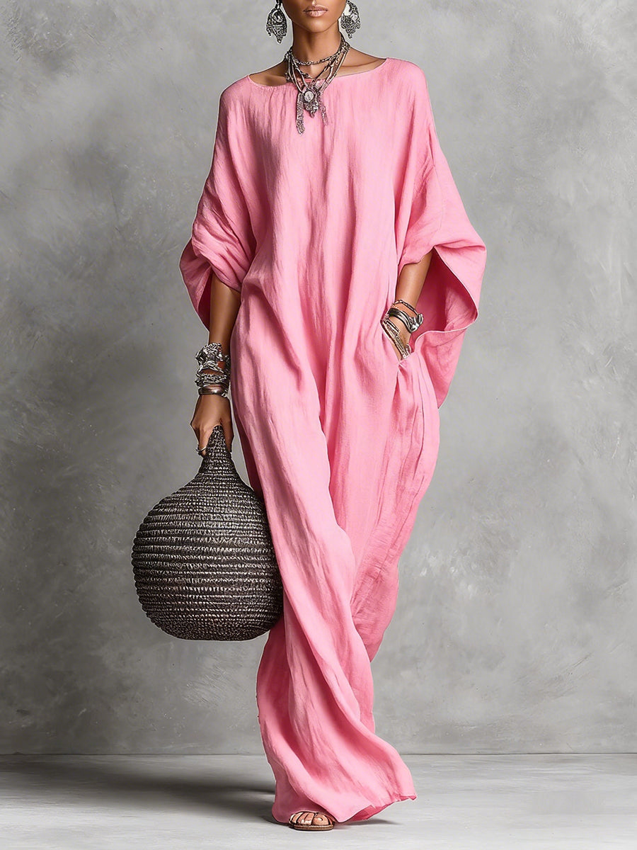 Valeria | Vestido Kaftan Maxi con Mangas Murciélago y Caída Dramática