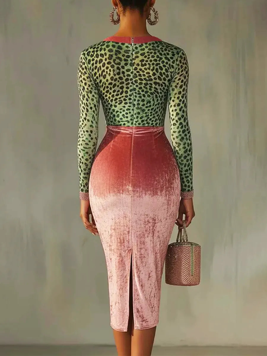 Adriana | Conjunto Midi Bicolor con Top Animal Print y Falda de Terciopelo
