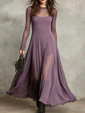 Valeria | Vestido Maxi de Manga Larga con Falda en Chiffon y Abertura Frontal